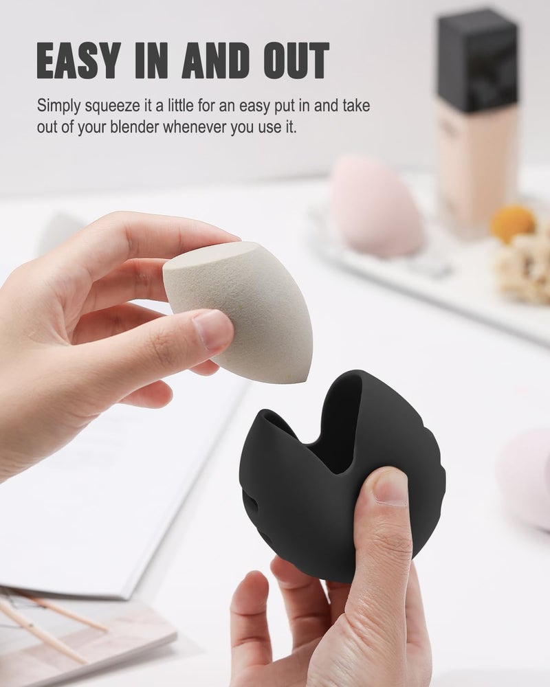 FERYES 2 PCS Makeup Sponge Holder - Shatterproof Eco-Friendly Silicone Beauty Make Up Blender Case for Travel - Black - Image 2